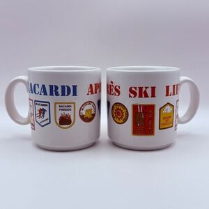 Vintage 1991‎ Bacardi Rum Apres Ski Life Mugs Set of 2 Made in England White 90s